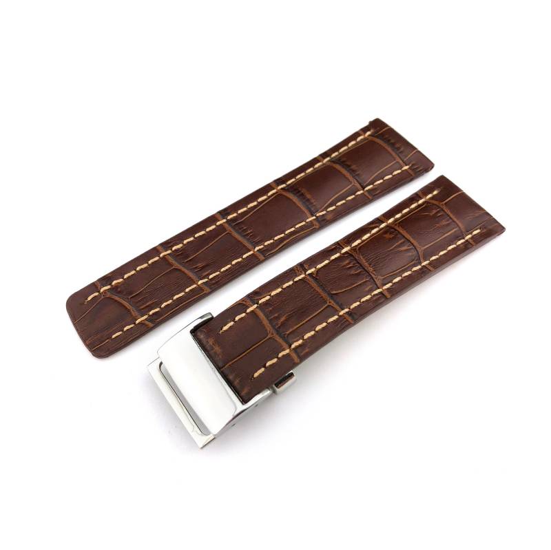 22 Mm 24 Braun Echtleder-Armband Band Passt Die Meisten Uhren Silber Faltschließe Optional + Stifte Und Werkzeug von SwissEmpire