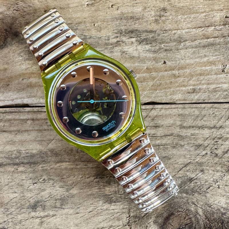 Swatch Armbanduhr Skeleton Zifferblatt Gg107 Flexible Silber Armband von SwissVault