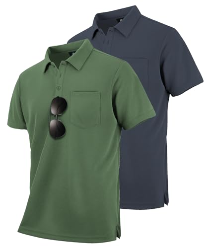 SwissWell 2er Pack Poloshirt Herren Kurzarm Golf Polo Männer T-Shirt Atmungsaktiv Polohemd, Grau+Armeegrün M von SwissWell