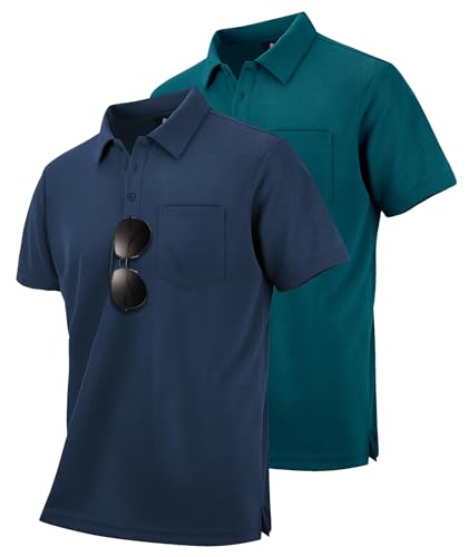 SwissWell 2er Pack Poloshirt Herren Kurzarm Golf Polo Männer T-Shirt Atmungsaktiv Polohemd, Marineblau+Cyanblau L von SwissWell