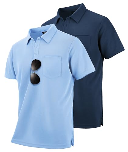 SwissWell 2er Pack Poloshirt Herren Kurzarm Golf Polo Männer T-Shirt Atmungsaktiv Polohemd, Marineblau+Hellblau 2XL von SwissWell