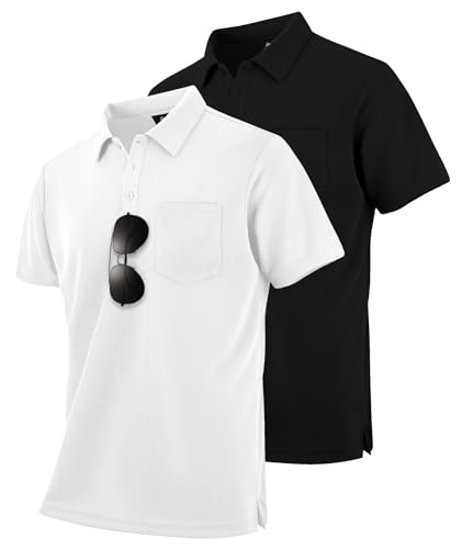 SwissWell 2er Pack Poloshirt Herren Kurzarm Golf Polo Männer T-Shirt Atmungsaktiv Polohemd, Schwarz+Weiß XL von SwissWell