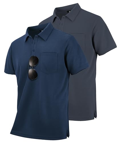 SwissWell 2er Pack Poloshirt Herren Kurzarm Golf Polo Shirt Männer T-Shirt Atmungsaktiv Polohemd, Grau+Marineblau M von SwissWell
