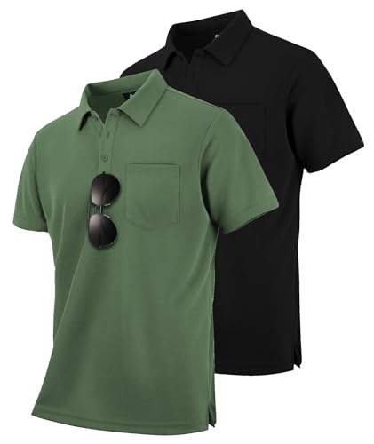 SwissWell 2er Pack Poloshirt Herren Kurzarm Golf Polo Shirt Männer T-Shirt Atmungsaktiv Polohemd, Schwarz+Armeegrün 3XL von SwissWell