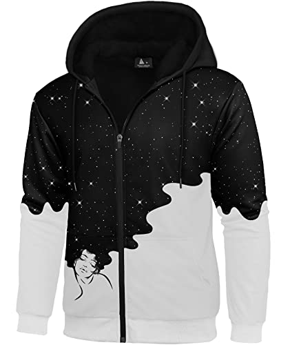 SwissWell 3D Druck Hoodie Herren Zipper Sweatjacke Hoody Mustern(104-2-Schwarz und weiß,M) von SwissWell