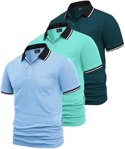 SwissWell 3er Pack Poloshirt Herren Kurzarm Golf Poloshirts Atmungsaktiv T-Shirt für Herren Polo Shirt, Mondblau+Cyanblau+Smaragdblau M von SwissWell
