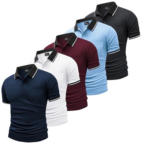SwissWell 5er Pack Poloshirt Herren Kurzarm Atmungsaktiv Poloshirt Set Leichtes Golf Polohemd Polo T Shirt mit Brusttasche von SwissWell
