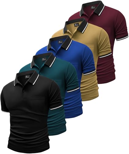 SwissWell 5er Pack Poloshirt Herren Kurzarm Atmungsaktiv Poloshirt Set Leichtes Golf Polohemd Polo T Shirt mit Brusttasche von SwissWell