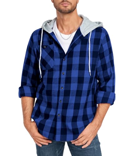 SwissWell Flanellhemd Herren Karierte Langarm Holzfällerhemd Casual Button Down Freizeithemd mit Kapuzen Herbst Karohemd Regular Fit (1478-Weiß L) von SwissWell