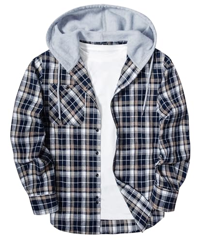 SwissWell Flanellhemd Herren Kariertes Hemd Langarm Holzfällerhemd Mit Kapuze Casual Arbeitshemd Herbst Freizeithemd mit Brusttasche von SwissWell