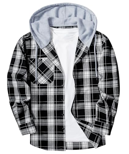 SwissWell Flanellhemd Herren Kariertes Hemd Langarm Holzfällerhemd Mit Kapuze Casual Arbeitshemd Herbst Freizeithemd mit Brusttasche von SwissWell