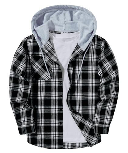 SwissWell Flanellhemd Herren Kariertes Hemd Langarm Holzfällerhemd Mit Kapuze Casual Arbeitshemd Herbst Freizeithemd mit Brusttasche von SwissWell