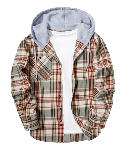 SwissWell Flanellhemd Herren Kariertes Hemd Langarm Holzfällerhemd Mit Kapuze Casual Arbeitshemd Herbst Freizeithemd mit Brusttasche von SwissWell