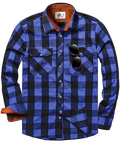 SwissWell Flanellhemd Herren Langarm Karohemd Holzfällerhemd Thermohemd Button Down Casual Freizeithemd mit Brusttasche Regular Fit (1480-Blau L) von SwissWell