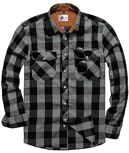 SwissWell Flanellhemd Herren Langarm Karohemd Holzfällerhemd Thermohemd Button Down Casual Freizeithemd mit Brusttasche Regular Fit (1480-Dunkelgrau 2XL) von SwissWell