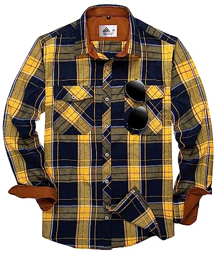 SwissWell Flanellhemd Herren Langarm Karohemd Holzfällerhemd Thermohemd Button Down Casual Freizeithemd mit Brusttasche Regular Fit (1480-Gelb&Marine 2XL) von SwissWell