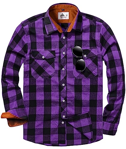 SwissWell Flanellhemd Herren Langarm Karohemd Holzfällerhemd Thermohemd Button Down Casual Freizeithemd mit Brusttasche Regular Fit (1480-Lila 3XL) von SwissWell