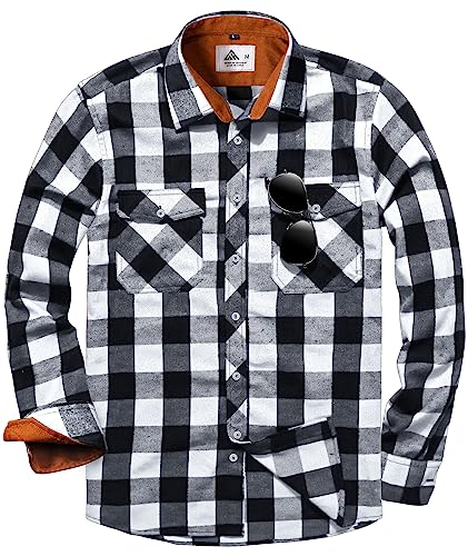 SwissWell Flanellhemd Herren Langarm Karohemd Holzfällerhemd Thermohemd Button Down Casual Freizeithemd mit Brusttasche Regular Fit (1480-Weiß 2XL) von SwissWell