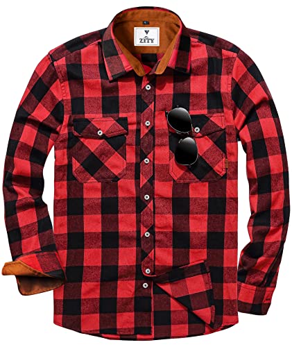 SwissWell Flanellhemd Herren Langarm holzfällerhemd Kariertes Hemd Casual Button Down Freizeithemd Regular Fit, Rot von SwissWell