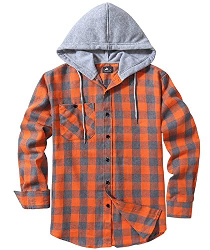 SwissWell Flanellhemd Herren Langarm holzfällerhemd Kariertes Hemd Casual Button Down Freizeithemd mit Kapuzen Regular Fit, Orange von SwissWell