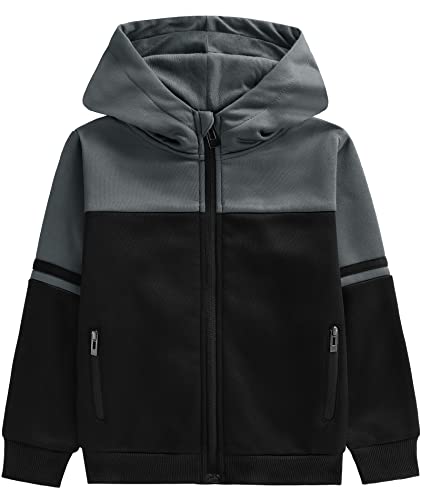 SwissWell Fleecejacke Kinder Jungen Winterjacke Fleece Gefüttert Warme Sweatjacke mit Reißverschluss y Kapuze Kapuzenjacke Kinderjacken, Grau Schwarz von SwissWell