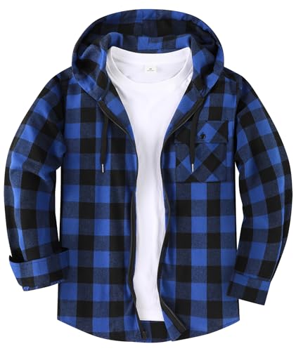 SwissWell Hemd mit Kapuze Herren Langarm Flanellhemd Karierte Holzfällerhemd Lässig Reißverschluss Hoodie Hemdjacke Frühling Herbst Arbeitshemd,D06 Blau,XL von SwissWell