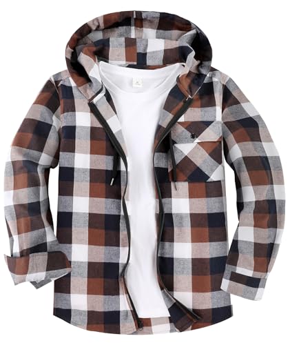 SwissWell Hemd mit Kapuze Herren Langarm Flanellhemd Karierte Holzfällerhemd Lässig Reißverschluss Hoodie Hemdjacke Frühling Herbst Arbeitshemd,D10 Kaffee,3XL von SwissWell