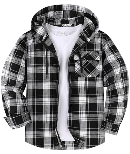 SwissWell Hemd mit Kapuze Herren Langarm Flanellhemd Karierte Holzfällerhemd Lässig Reißverschluss Hoodie Hemdjacke Frühling Herbst Arbeitshemd,D121 Schwarz Weiß,3XL von SwissWell