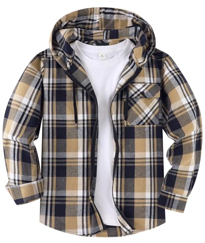 SwissWell Hemd mit Kapuze Herren Langarm Flanellhemd Karierte Holzfällerhemd Lässig Reißverschluss Hoodie Hemdjacke Frühling Herbst Arbeitshemd,D14 Dunkelblau Beige,M von SwissWell