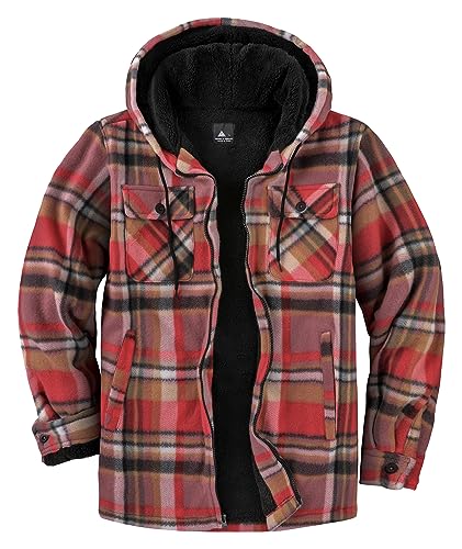 SwissWell Herren Hemdjacke Verdicken Kariertes mit Reißverschluss Flanelljacke Plüschfutter Freizeit Gefüttert Holzfällerhemd Männer Winter Hemd Fleece Hoodie Winterjacke mit Brusttasche(Rot, 3XL) von SwissWell
