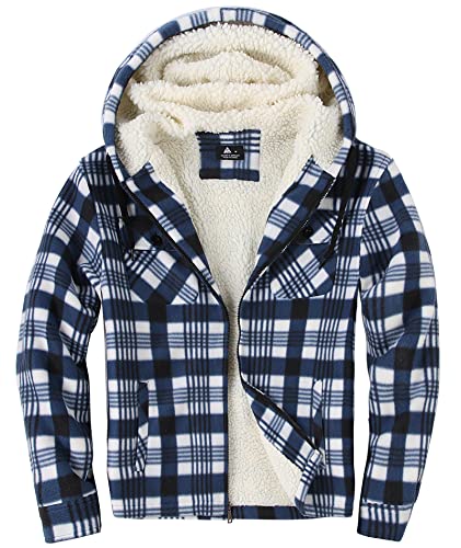 SwissWell Herren Hemdjacke Verdicken Kariertes mit Reißverschluss Flanelljacke Plüschfutter Freizeit Gefüttert Holzfällerhemd Männer Winter Hemd Fleece Hoodie Winterjacke mit Brusttasche(Blau, L) von SwissWell