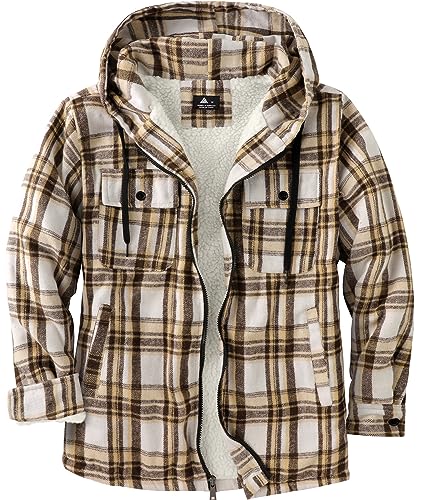 SwissWell Herren Hemdjacke Verdicken Kariertes mit Reißverschluss Flanelljacke Plüschfutter Freizeit Gefüttert Holzfällerhemd Männer Winter Hemd Fleece Hoodie Winterjacke mit Taschen(Khaki, 3XL) von SwissWell