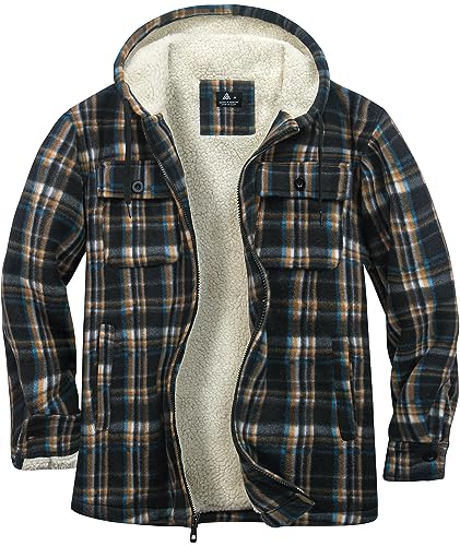 SwissWell Herren Hemdjacke Verdicken Kariertes mit Zip Flanelljacke Plüschfutter Freizeit Gefüttert Holzfällerhemd Männer Winter Hemd Fleece Hoodie Winterjacke mit Brusttasche(Gestreifte Graue, 2XL) von SwissWell