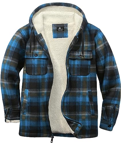 SwissWell Herren Hemdjacke Verdicken Kariertes mit Zipper Flanelljacke Plüschfutter Freizeit Gefüttert Holzfällerhemd Männer Winter Hemd Fleece Hoodie Winterjacke mit Brusttasche(Blau Schwarz, 3XL) von SwissWell
