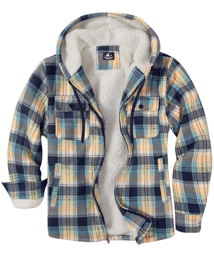 SwissWell Herren Hemdjacke Verdicken Kariertes mit Zipper Flanelljacke Plüschfutter Freizeit Gefüttert Holzfällerhemd Männer Winter Hemd Fleece Hoodie Winterjacke mit Brusttasche(Blau Schwarz, L) von SwissWell