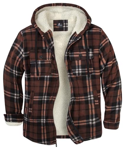 SwissWell Herren Hemdjacke Verdicken Kariertes mit Zipper Flanelljacke Plüschfutter Freizeit Gefüttert Holzfällerhemd Männer Winter Hemd Fleece Hoodie Winterjacke mit Brusttasche(Dunkelbraun, 3XL) von SwissWell
