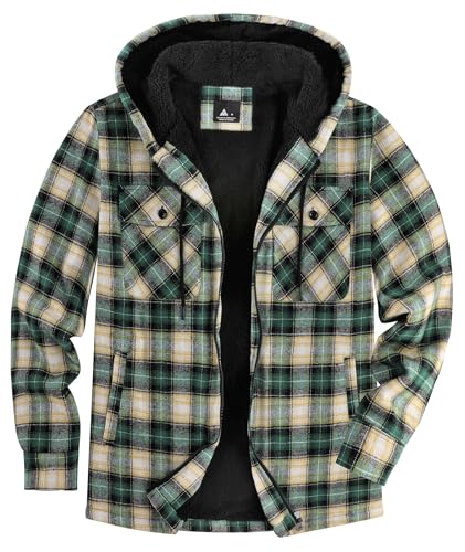 SwissWell Herren Hemdjacke Verdicken Kariertes mit Zipper Flanelljacke Plüschfutter Freizeit Gefüttert Holzfällerhemd Männer Winter Hemd Fleece Hoodie Winterjacke mit Brusttasche(Grün Braun, 3XL) von SwissWell