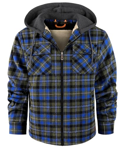 SwissWell Herren Hemdjacke Verdicken Kariertes mit Zipper Flanelljacke Plüschfutter Freizeit Gefüttert Holzfällerhemd Männer Winter Hemd Fleece Hoodie Winterjacke mit Brusttasche(Grün Schwarz, M) von SwissWell