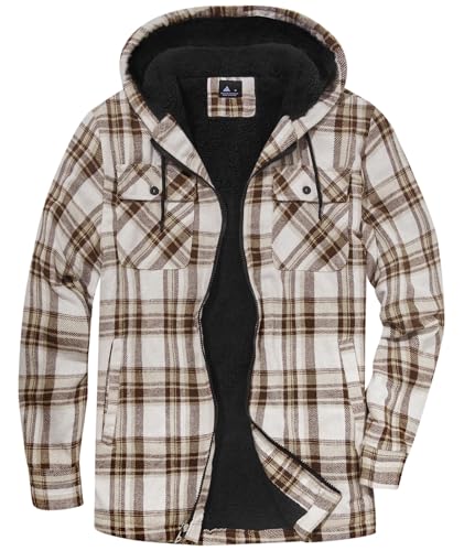 SwissWell Herren Hemdjacke Verdicken Kariertes mit Zipper Flanelljacke Plüschfutter Freizeit Gefüttert Holzfällerhemd Männer Winter Hemd Fleece Hoodie Winterjacke mit Brusttasche(Khaki, 3XL) von SwissWell