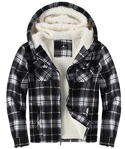 SwissWell Herren Hemdjacke Verdicken Kariertes mit Zipper Flanelljacke Plüschfutter Freizeit Gefüttert Holzfällerhemd Männer Winter Hemd Fleece Hoodie Winterjacke mit Brusttasche(Schwarz, XL) von SwissWell
