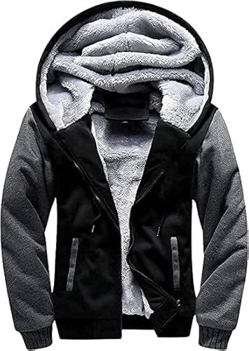 SwissWell Sweatjacke Herren mit Kapuze Zip Hoodie Gefüttert Fleecejacke Winter Outdoor Kapuzenjacke Pullover Schwarz 2XL von SwissWell