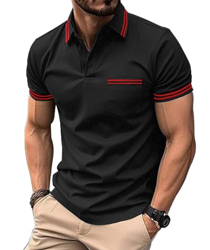 SwissWell Herren Poloshirt Kurzarm Atmungsaktiv Sport Golf Polo Sommer Freizeit Mode Poloshirts Männer mit Brusttasche von SwissWell