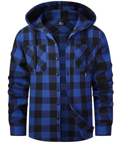 SwissWell Holzfällerhemd Herren Flanellhemd Kariertes Hemd mit Kapuze Langarm Holzfäller Jacke Outdoor Kapuzenhemd Männer Blau XL von SwissWell