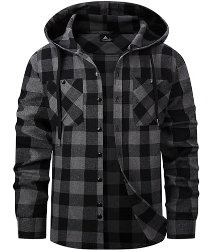 SwissWell Holzfällerhemd Herren Flanellhemd Kariertes Hemd mit Kapuze Langarm Holzfäller Jacke Outdoor Kapuzenhemd Männer Dunkelgrau M von SwissWell