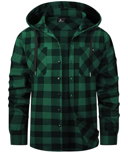 SwissWell Holzfällerhemd Herren Flanellhemd Kariertes Hemd mit Kapuze Langarm Holzfäller Jacke Outdoor Kapuzenhemd Männer Grün M von SwissWell