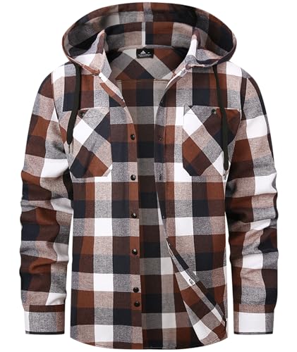 SwissWell Holzfällerhemd Herren Flanellhemd Kariertes Hemd mit Kapuze Langarm Holzfäller Jacke Outdoor Kapuzenhemd Männer Kaffeebraun 3XL von SwissWell