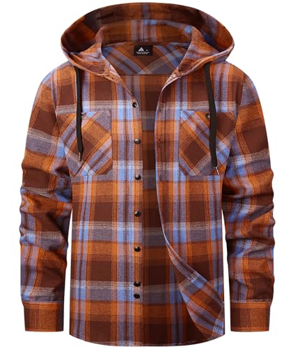 SwissWell Holzfällerhemd Herren Flanellhemd Kariertes Hemd mit Kapuze Langarm Holzfäller Jacke Outdoor Kapuzenhemd Männer Orange-Blau M von SwissWell