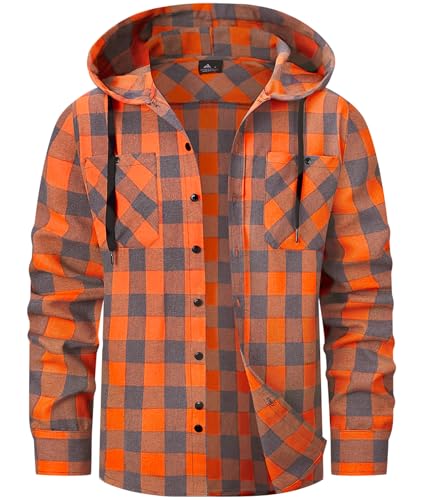 SwissWell Holzfällerhemd Herren Flanellhemd Kariertes Hemd mit Kapuze Langarm Holzfäller Jacke Outdoor Kapuzenhemd Männer Orange XXL von SwissWell