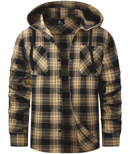 SwissWell Holzfällerhemd Herren Flanellhemd Kariertes Hemd mit Kapuze Langarm Holzfäller Jacke Outdoor Kapuzenhemd Männer Schwarz-Beige XXL von SwissWell