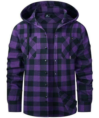 SwissWell Holzfällerhemd Herren Flanellhemd Kariertes Hemd mit Kapuze Langarm Holzfäller Jacke Outdoor Kapuzenhemd Männer Violett XXL von SwissWell